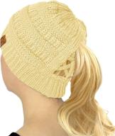 🧣 c.c criss cross ponytail messy buns knit beanie hat - stay warm and stylish this winter! logo