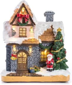 img 4 attached to 🏠 6-Inch Christmas Scene Resin Village Houses Town with Warm White LED Lights – Battery Operated Christmas Ornament