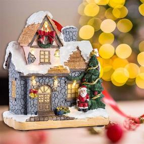 img 1 attached to 🏠 6-Inch Christmas Scene Resin Village Houses Town with Warm White LED Lights – Battery Operated Christmas Ornament