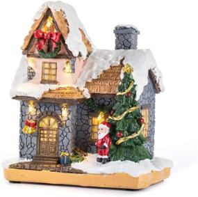 img 2 attached to 🏠 6-Inch Christmas Scene Resin Village Houses Town with Warm White LED Lights – Battery Operated Christmas Ornament