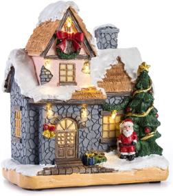 img 3 attached to 🏠 6-Inch Christmas Scene Resin Village Houses Town with Warm White LED Lights – Battery Operated Christmas Ornament