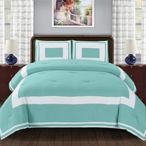 img 3 attached to Luxurious Teal Full/Queen Size Comforter Set | Brushed Microfiber | Wrinkle Resistant | Contemporary Block Design | Grammercy Down Alternative | Soft & Plush | Pillow Shams Included