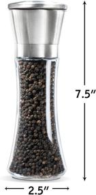 img 2 attached to 🧂 Premium Salt and Pepper Grinder Set of 2 by Levav - Brushed Stainless Steel Pepper Mill and Salt Mill, Glass Body, Adjustable Size Grade Ceramic Rotor - Tall Salt and Pepper Shakers