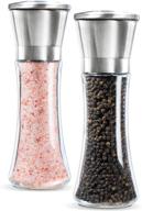 🧂 premium salt and pepper grinder set of 2 by levav - brushed stainless steel pepper mill and salt mill, glass body, adjustable size grade ceramic rotor - tall salt and pepper shakers logo