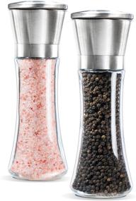 img 4 attached to 🧂 Premium Salt and Pepper Grinder Set of 2 by Levav - Brushed Stainless Steel Pepper Mill and Salt Mill, Glass Body, Adjustable Size Grade Ceramic Rotor - Tall Salt and Pepper Shakers