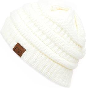 img 4 attached to 🧢 C.C Hatsandscarf Exclusives Unisex Soft Stretch Fuzzy Sherpa Lined Beanie Hat with HAT-25 Design
