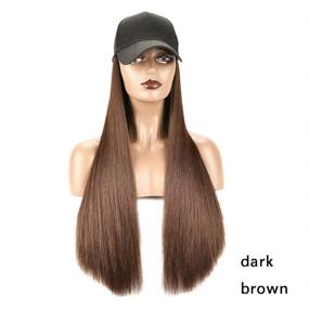 img 3 attached to Подсветите свой образ с отдельным настоящим Hair Extension Baseball Cap - длинный прямой синтетический парик для девочек и женщин (24"-темно-коричневый)