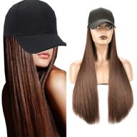 подсветите свой образ с отдельным настоящим hair extension baseball cap - длинный прямой синтетический парик для девочек и женщин (24"-темно-коричневый) логотип