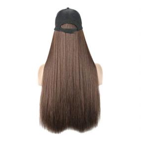 img 1 attached to Подсветите свой образ с отдельным настоящим Hair Extension Baseball Cap - длинный прямой синтетический парик для девочек и женщин (24"-темно-коричневый)