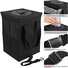 img 3 attached to 🚗 Collapsible Car Trash Can with Lid - Portable Car Trash Bag Hanging with Storage Pockets, 2.6 gal Capacity