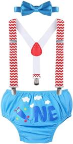 img 3 attached to 👶 Adorable Baby Boys Cake Smash Outfits: Wild One Crown for 1st and 2nd Birthday Party - 4PCS Shorts, Bowtie, Suspenders, and Headbands Clothes