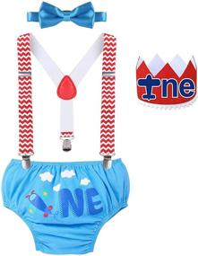 img 4 attached to 👶 Adorable Baby Boys Cake Smash Outfits: Wild One Crown for 1st and 2nd Birthday Party - 4PCS Shorts, Bowtie, Suspenders, and Headbands Clothes