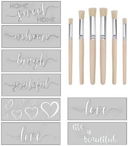 img 4 attached to 🌲 Wood Painting Stencils Kit: Welcome, Love, Laugh + Mandala Hearts, 14pcs Essential Inspirational Stencils for Farmhouse DIY Home Décor