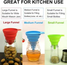 img 1 attached to 🌽 3 Sizes of Food Grade Kitchen Funnel Set: Premium Silicone Collapsible Funnels for Liquid and Powder Transfer, Bottles Filling and Canning