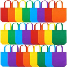 img 4 attached to 🎉 Elcoho 24 Pack Sustainable Non-woven Party Treat Bags 9.8 x 9.8 x 3 Inches - Gift Tote Bags, Grocery Goodie Bags with Handles for Parties - Eco Friendly Bags