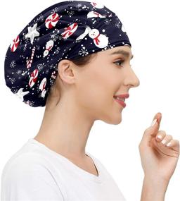 img 2 attached to 🎩 Moisture Wicking Working Cap with Adjustable Bandage Bouffant Hat - Christmas Snowflakes Snowman Design for Men and Women