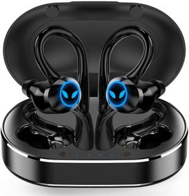 img 4 attached to 🎧 Беспроводные наушники Motast Bluetooth 5.1 с крючками на уши и микрофоном, спортивные наушники, чехол с USB-C для зарядки, глубокие басы, влагозащита IPX7, для бега/тренажерного зала