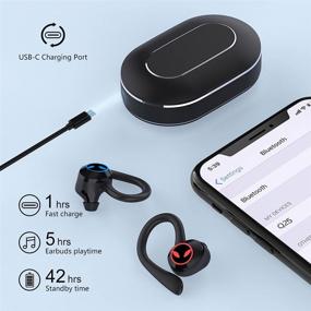 img 2 attached to 🎧 Беспроводные наушники Motast Bluetooth 5.1 с крючками на уши и микрофоном, спортивные наушники, чехол с USB-C для зарядки, глубокие басы, влагозащита IPX7, для бега/тренажерного зала