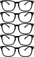 👓 blue light blocking reading glasses: 5-pack square frames for women and men - ideal for comfortable reading, gaming and tv viewing logo