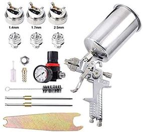 img 4 attached to 🎨 Large Autoparts 1L HVLP Gravity Feed Spray Gun Set with Regulator Air Gauge and Nozzle Options of 1.4mm, 1.7mm, and 2.5mm