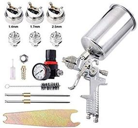 img 2 attached to 🎨 Large Autoparts 1L HVLP Gravity Feed Spray Gun Set with Regulator Air Gauge and Nozzle Options of 1.4mm, 1.7mm, and 2.5mm