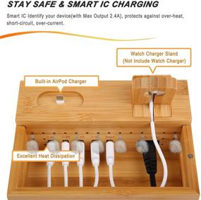 img 1 attached to 🔌 Organize and Charge Multiple Devices with Sendowtek Bamboo Charging Station: 6 in 1 USB Charging Stand with 5 USB Charger Ports, Compatible with Phone, Tablet, Smart Watch, and Earbuds, Includes Power Supply and 5 Mixed Cables