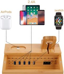 img 3 attached to 🔌 Organize and Charge Multiple Devices with Sendowtek Bamboo Charging Station: 6 in 1 USB Charging Stand with 5 USB Charger Ports, Compatible with Phone, Tablet, Smart Watch, and Earbuds, Includes Power Supply and 5 Mixed Cables