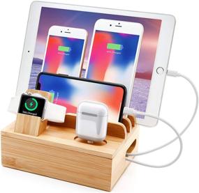 img 4 attached to 🔌 Organize and Charge Multiple Devices with Sendowtek Bamboo Charging Station: 6 in 1 USB Charging Stand with 5 USB Charger Ports, Compatible with Phone, Tablet, Smart Watch, and Earbuds, Includes Power Supply and 5 Mixed Cables