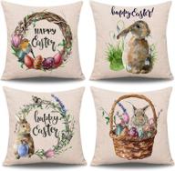 🐇 whaline easter pillow case set: adorable rabbit bunnies with eggs, canvas throw cushion cover for spring season decoration (18" x 18") логотип