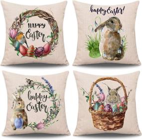 img 4 attached to 🐇 Whaline Easter Pillow Case Set: Adorable Rabbit Bunnies with Eggs, Canvas Throw Cushion Cover for Spring Season Decoration (18" x 18")