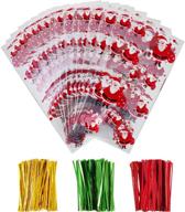 🎅 boao 100-pc christmas cellophane goodie bags with santa claus design & 150 twist ties - ideal for christmas party supplies logo