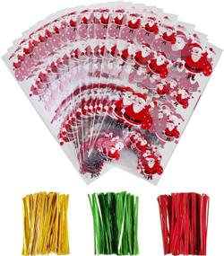 img 4 attached to 🎅 Boao 100-pc Christmas Cellophane Goodie Bags with Santa Claus Design & 150 Twist Ties - Ideal for Christmas Party Supplies