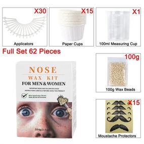 img 2 attached to 👃 Nose Wax Kit for Men Women: Easy and Mess-Free Hair Removal, Includes Hard Wax Beads, Applicators, Cups, Moustache Protectors & Measuring Cup