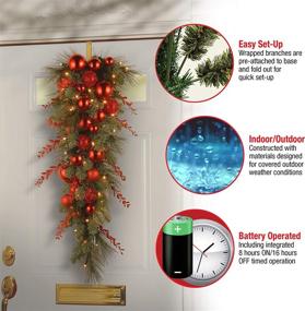 img 1 attached to 🎄 36-Inch National Tree Company Pre-Lit Artificial Christmas Teardrop - Green Evergreen with White Lights, Adorned with Red Ball Ornaments, Branches - Christmas Collection