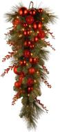 🎄 36-inch national tree company pre-lit artificial christmas teardrop - green evergreen with white lights, adorned with red ball ornaments, branches - christmas collection logo
