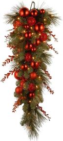 img 4 attached to 🎄 36-Inch National Tree Company Pre-Lit Artificial Christmas Teardrop - Green Evergreen with White Lights, Adorned with Red Ball Ornaments, Branches - Christmas Collection