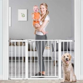 img 4 attached to 🚪 RONBEI 51.5" Auto Close Safety Baby Gate for Doorways and Stairs - Extra Wide Child Gate for Kids and Pets - Heavy Duty Metal Walk Through Door - White