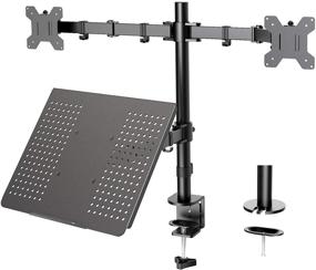 img 4 attached to 🖥️ HUANUO Height Adjustable Dual Monitor Laptop Mount with Keyboard Tray - Fits Flat and Curved 13-27 Inch Screens, Along with 10-17 Inch Notebooks