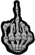 skeleton bone middle finger biker patch for diy applique - rock your chopper with punk style! sew or iron on mf-001 logo