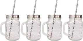 img 4 attached to CUPVANNA Mason Jar Mugs - 16oz with 🍹 Stainless Steel Lids, Straws & Cleaning Brush (4 Sets)