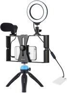 📱 puluz 4-in-1 vlogging live broadcast smartphone video rig + 4.6" ring led selfie light kit with microphone + tripod mount + cold shoe tripod head for smartphones (blue) logo