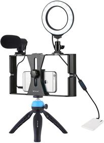 img 4 attached to 📱 PULUZ 4-in-1 Vlogging Live Broadcast Smartphone Video Rig + 4.6" Ring LED Selfie Light Kit with Microphone + Tripod Mount + Cold Shoe Tripod Head for Smartphones (Blue)