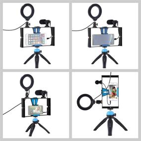 img 2 attached to 📱 PULUZ 4-in-1 Vlogging Live Broadcast Smartphone Video Rig + 4.6" Ring LED Selfie Light Kit with Microphone + Tripod Mount + Cold Shoe Tripod Head for Smartphones (Blue)