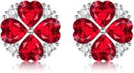 sllaiss 925 sterling silver crystal clover earrings 12mm red four-petal flower stud earrings: sparkling austria red crystals hypoallergenic jewelry for birthday & anniversary logo