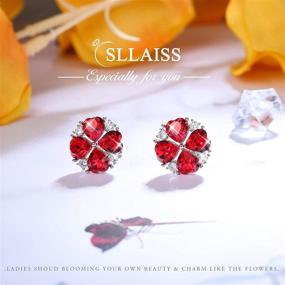 img 1 attached to Sllaiss 925 Sterling Silver Crystal Clover Earrings 12MM Red Four-Petal Flower Stud Earrings: Sparkling Austria Red Crystals Hypoallergenic Jewelry for Birthday & Anniversary