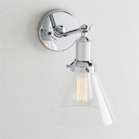 img 1 attached to Permo Industrial Vintage Slope Pole Wall Mount Single Sconce With Funnel Flared Clear Glass Shade Wall Sconce Light Lamp Fixture (Chrome)