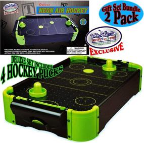 img 3 attached to 🎮 Мини-игровой набор "Deluxe Wooden Mini Tabletop NEON Air Hockey & Foosball" от Matty's Toy Stop - 2 штуки, в комплекте с дополнительными шайбами и мячами для продолжительных игр!