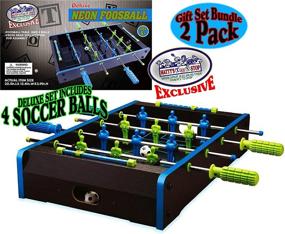 img 2 attached to 🎮 Мини-игровой набор "Deluxe Wooden Mini Tabletop NEON Air Hockey & Foosball" от Matty's Toy Stop - 2 штуки, в комплекте с дополнительными шайбами и мячами для продолжительных игр!