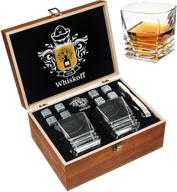 whiskey stones gift set - heavy base glasses for bourbon enthusiast - whisky rocks chilling stones in wooden gift box - bourbon gift set for him - ideal for birthday, anniversary, father's day logo