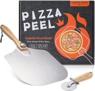 🍕 aluminum metal pizza peel, 12" x 14" pizza paddle with foldable wood handle - ideal for homemade pizza, bread, pastries, and baking - easy storage logo